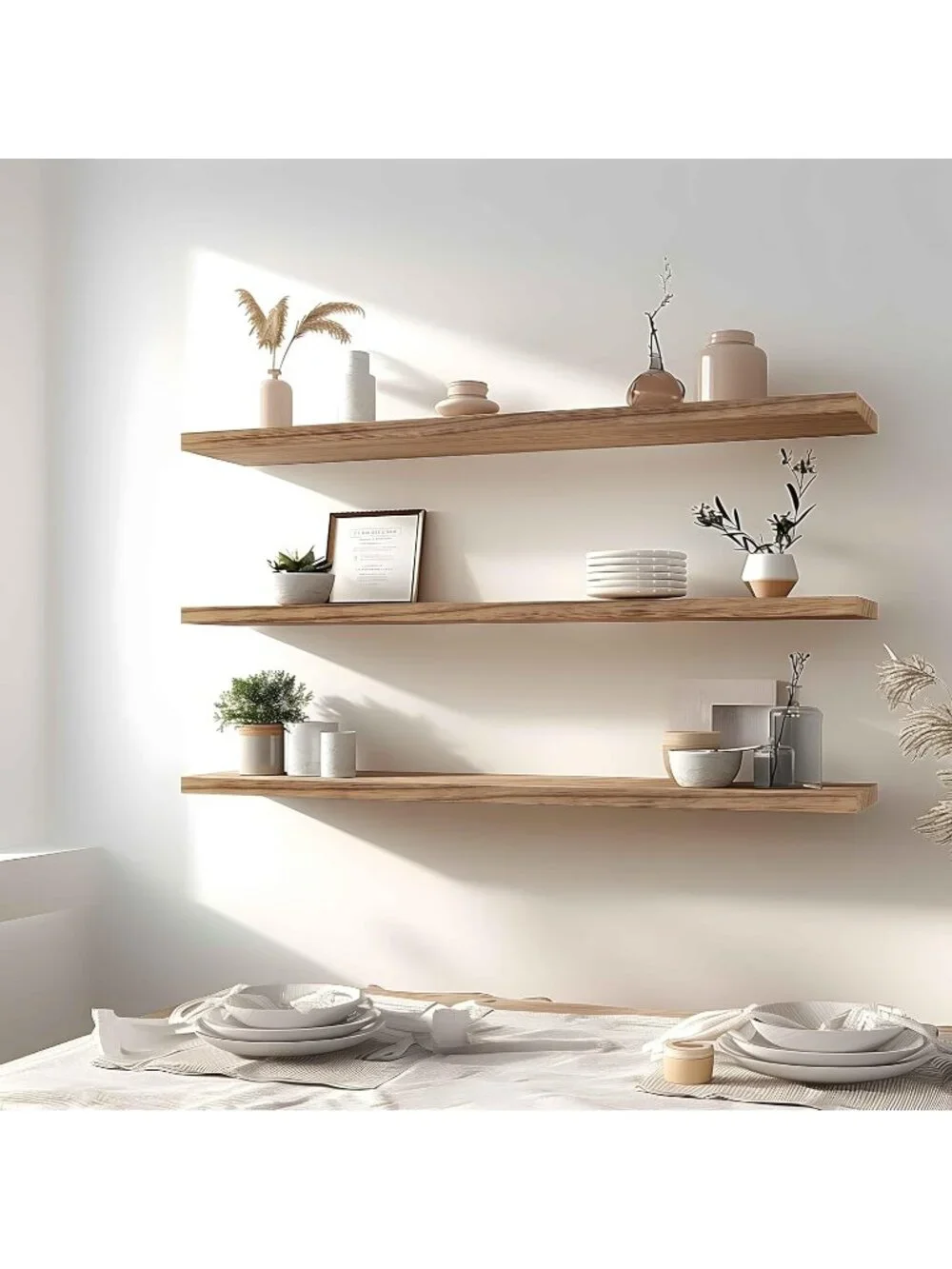 New Set of 4 Rustic Wood Floating Shelves for Wall Decoration for Home - 48In